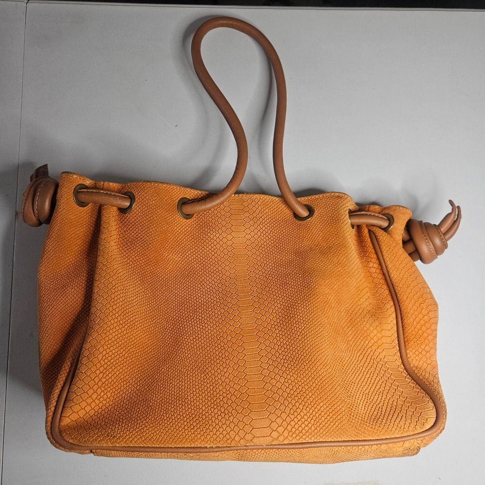 Sundance Orange Snakeskin Embossed Leather Shoulder Bag Made in Italy Boho Hobo